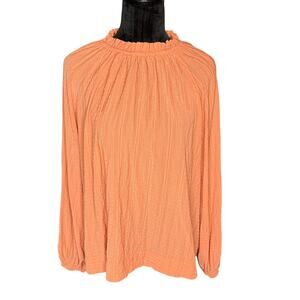 Prologue Women's XL Peach Long Sleeve High Neck Ruffle Blouse Office Casual
